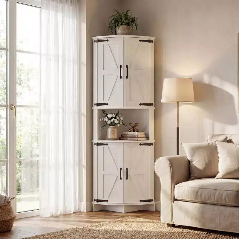 64,8" Meuble d'Angle Haut avec Portes, Armoire de Rangement d'Angle Marron Style Ferme, Meuble Garde-Manger d'Angle Autonome avec Étagères Réglables