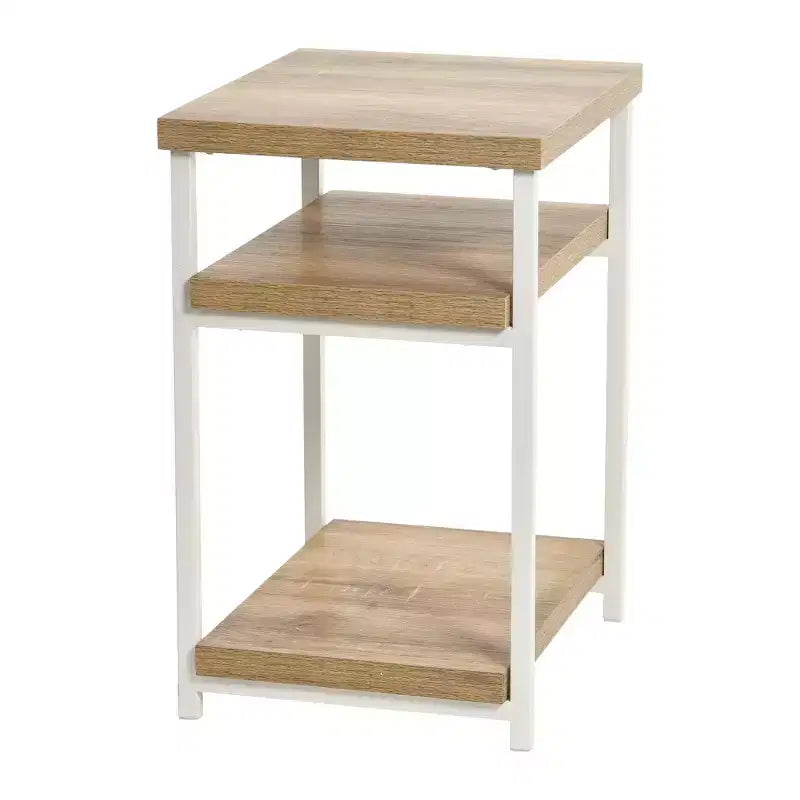 Rectangular Side End Table with Storage Shelves