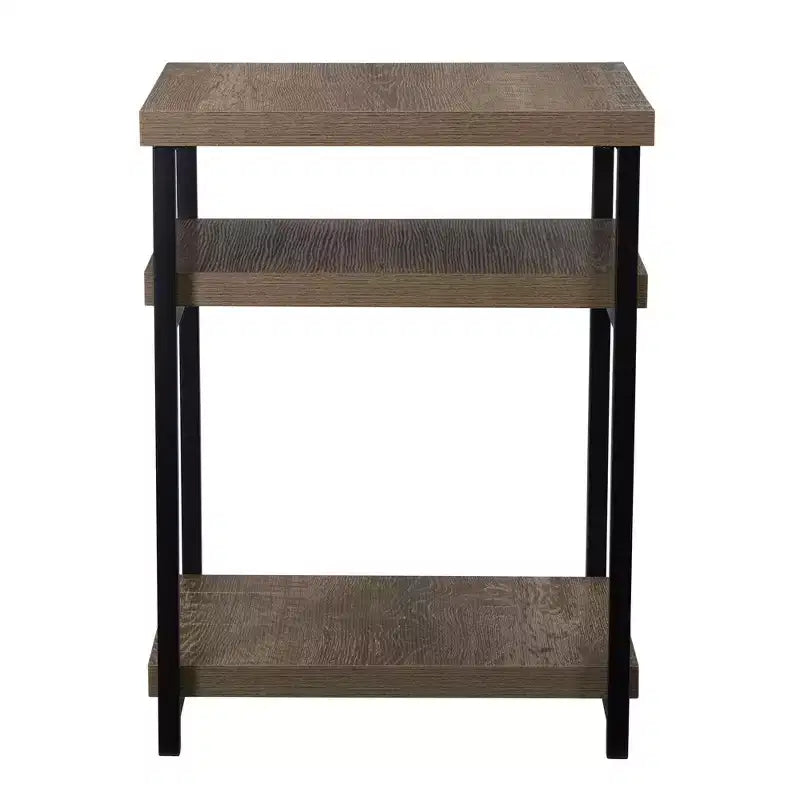 Rectangular Side End Table with Storage Shelves
