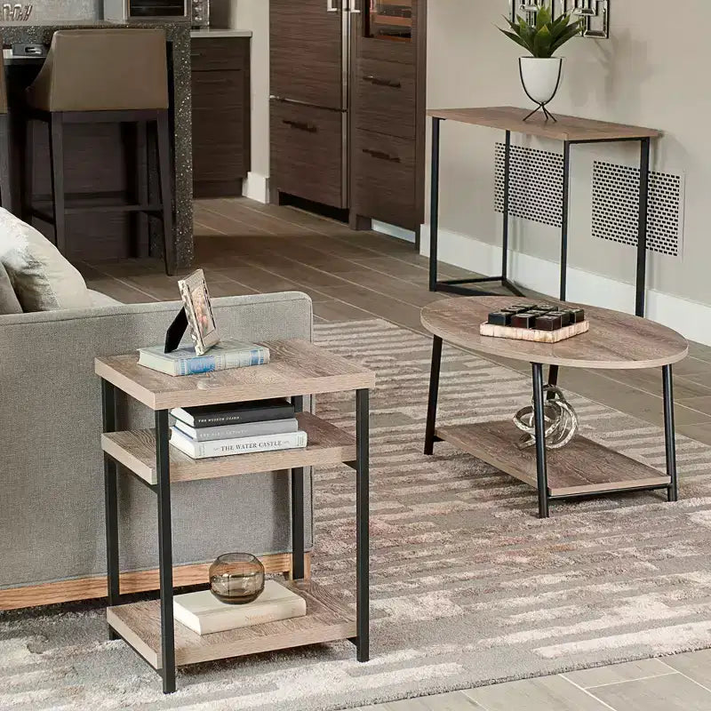 Rectangular Side End Table with Storage Shelves