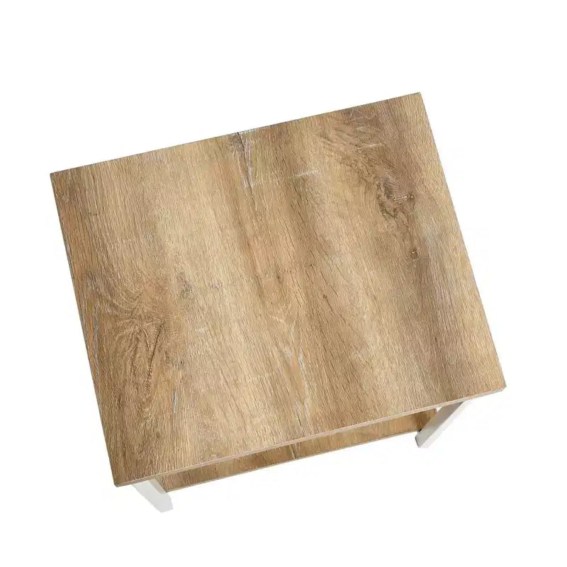 Rectangular Side End Table with Storage Shelves
