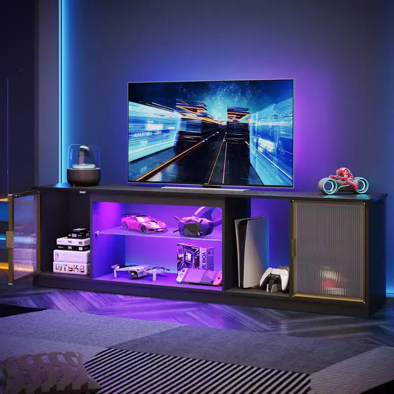 LED TV Stand for TVs up to 75 - Entertainment Center with Drawer & Storage Shelves
