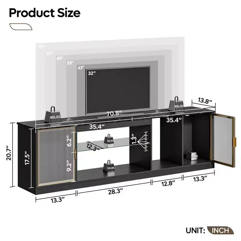 LED TV Stand for TVs up to 75 - Entertainment Center with Drawer & Storage Shelves