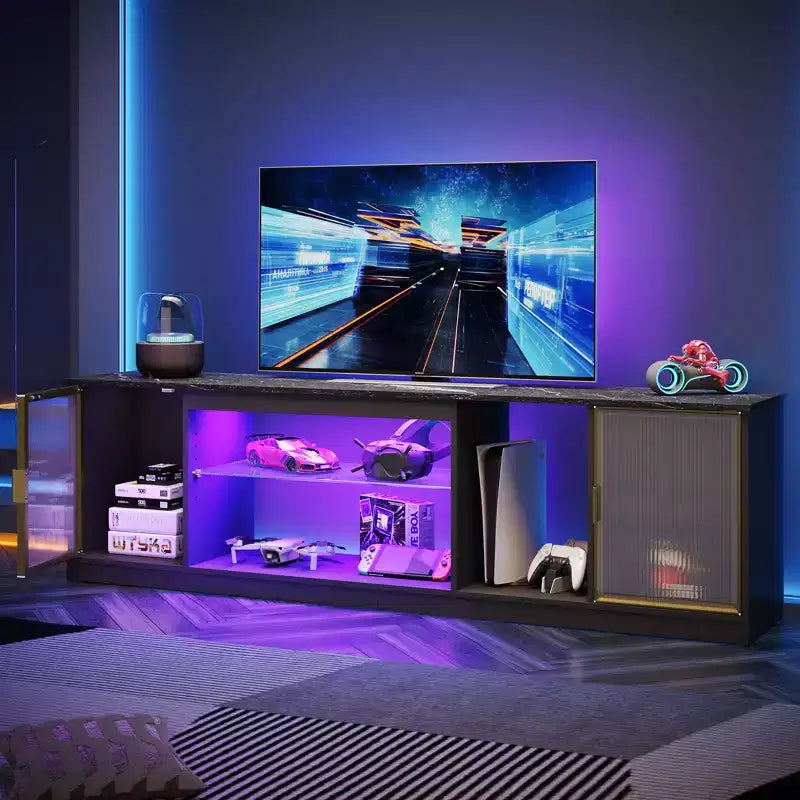 LED TV Stand for TVs up to 75 - Entertainment Center with Drawer & Storage Shelves