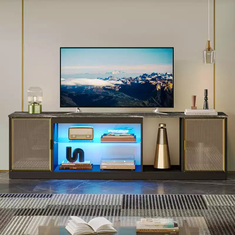 LED TV Stand for TVs up to 75 - Entertainment Center with Drawer & Storage Shelves