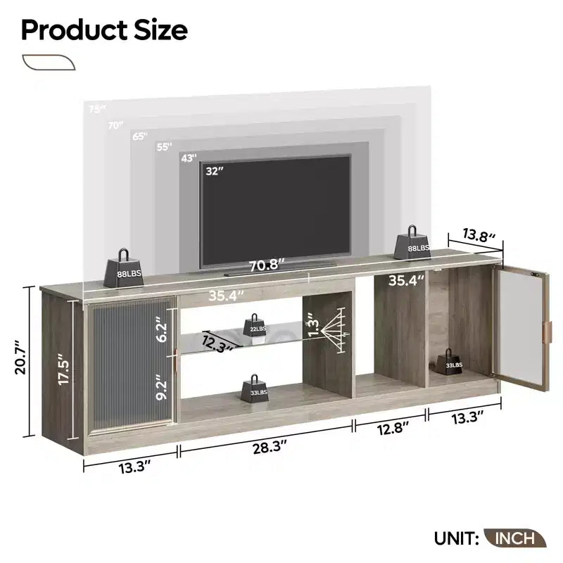LED TV Stand for TVs up to 75 - Entertainment Center with Drawer & Storage Shelves