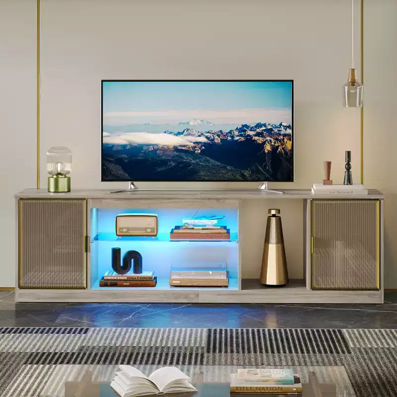 LED TV Stand for TVs up to 75 - Entertainment Center with Drawer & Storage Shelves