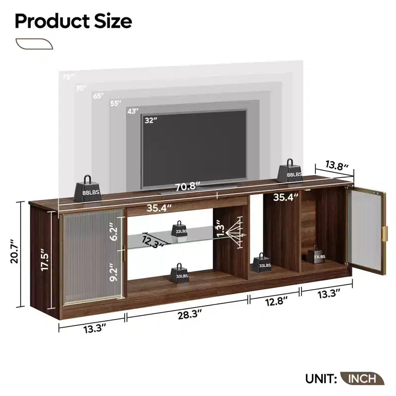 LED TV Stand for TVs up to 75 - Entertainment Center with Drawer & Storage Shelves