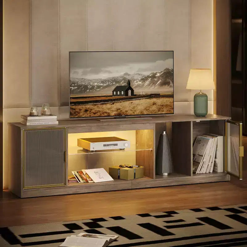 LED TV Stand for TVs up to 75 - Entertainment Center with Drawer & Storage Shelves
