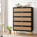 Whizmax Rattan 5 Drawer Dresser for Bedroom, Tall Dresser with Deep Drawers, Large Chest of Drawers for Closet with Wide Top for Living Room, Hallway