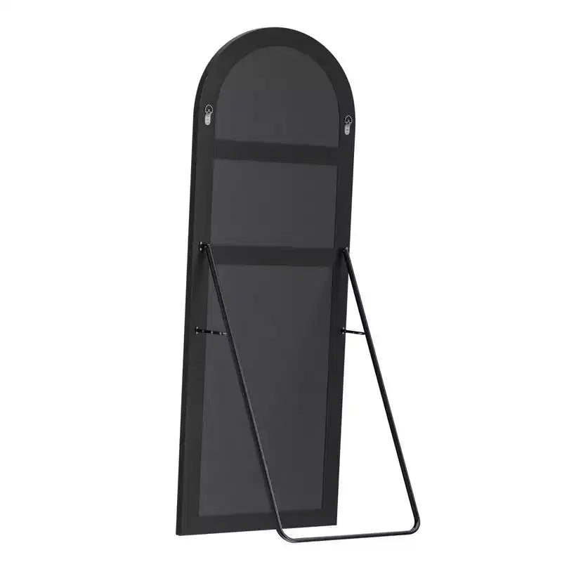 23 in W x 67 in H Oversized Carved Arch Wood Full Length Black Wall Mounted Standing Mirror