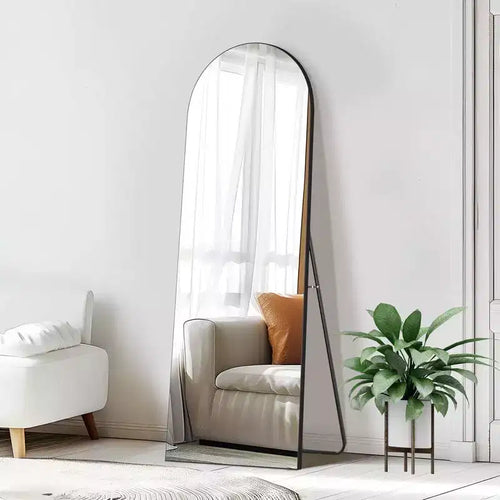 23 in W x 67 in H Oversized Carved Arch Wood Full Length Black Wall Mounted Standing Mirror