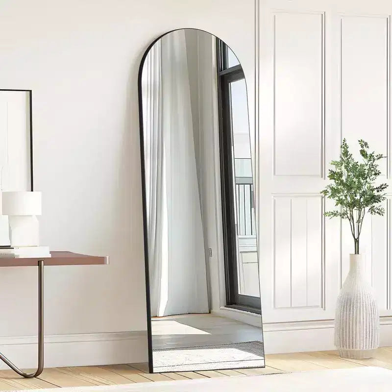 23 in W x 67 in H Oversized Carved Arch Wood Full Length Black Wall Mounted Standing Mirror