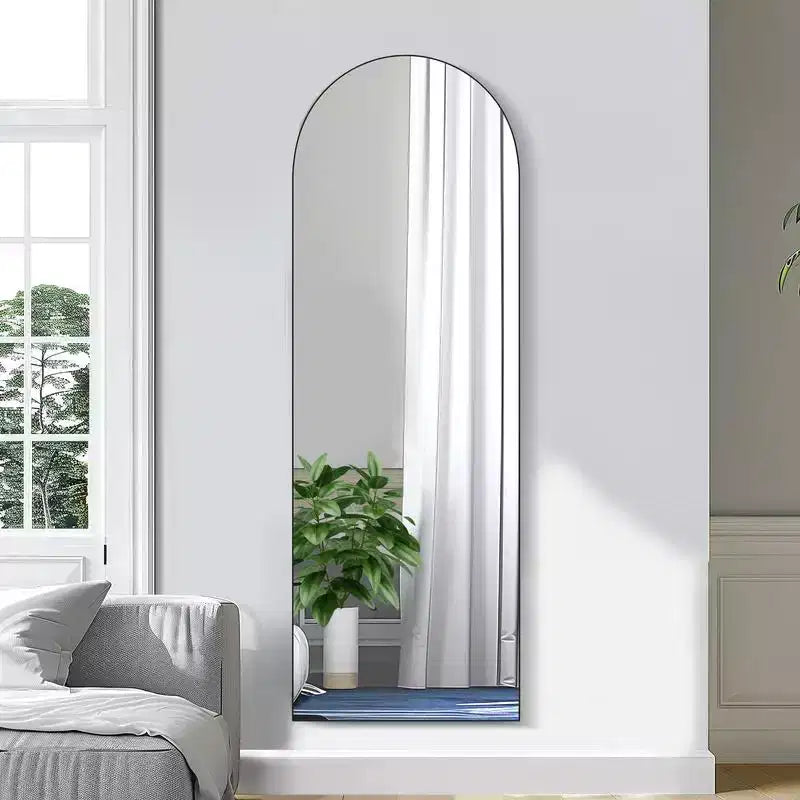 23 in W x 67 in H Oversized Carved Arch Wood Full Length Black Wall Mounted Standing Mirror