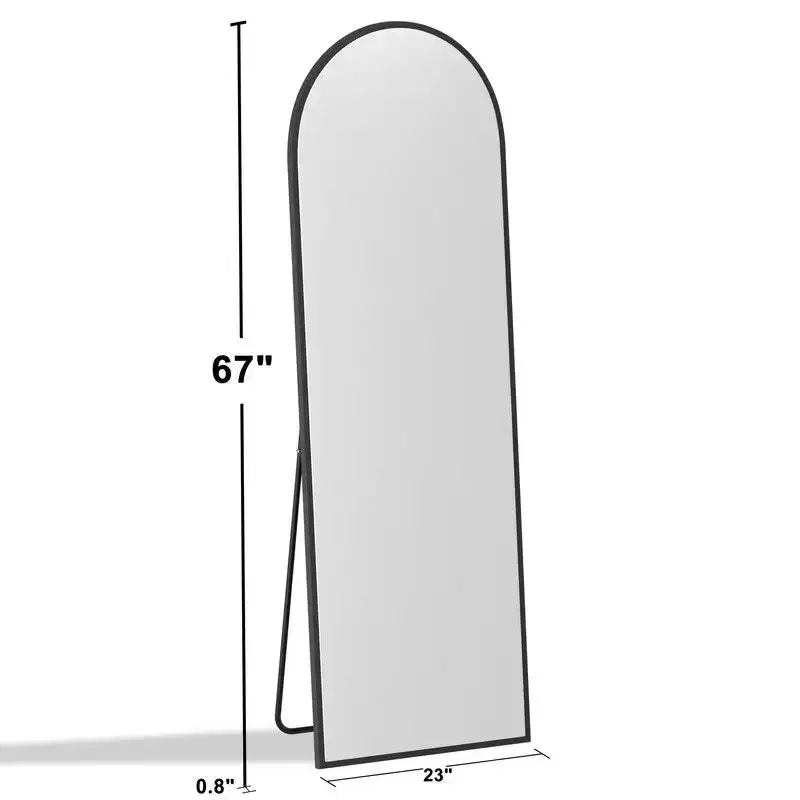 23 in W x 67 in H Oversized Carved Arch Wood Full Length Black Wall Mounted Standing Mirror