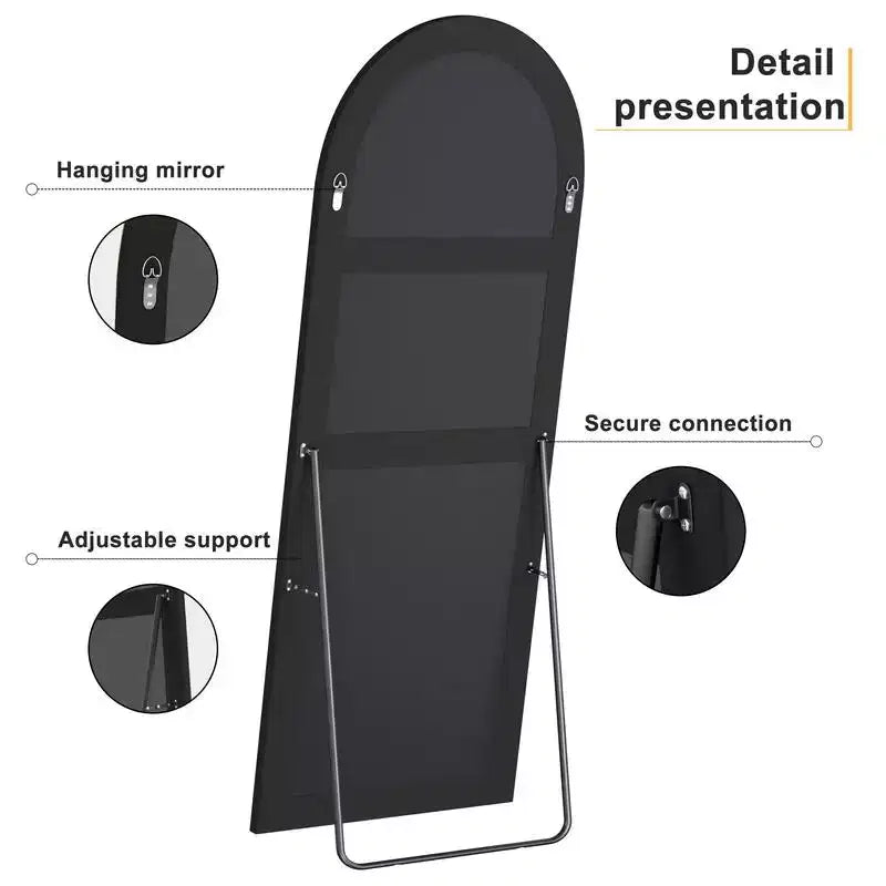 23 in W x 67 in H Oversized Carved Arch Wood Full Length Black Wall Mounted Standing Mirror