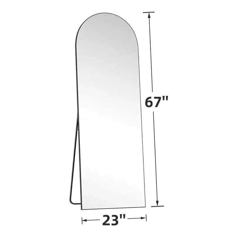 23 in W x 67 in H Oversized Carved Arch Wood Full Length Black Wall Mounted Standing Mirror