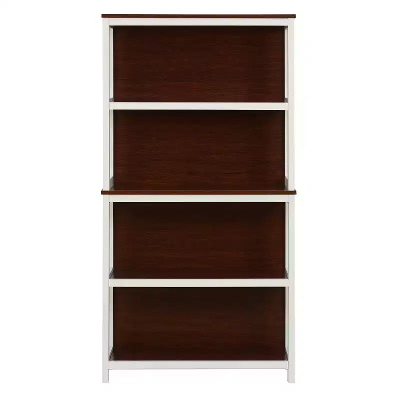 LuxenHome 4-Shelf 59.5 H x 31.38 W Cherry and White Manufactured Wood Bookcase Brown