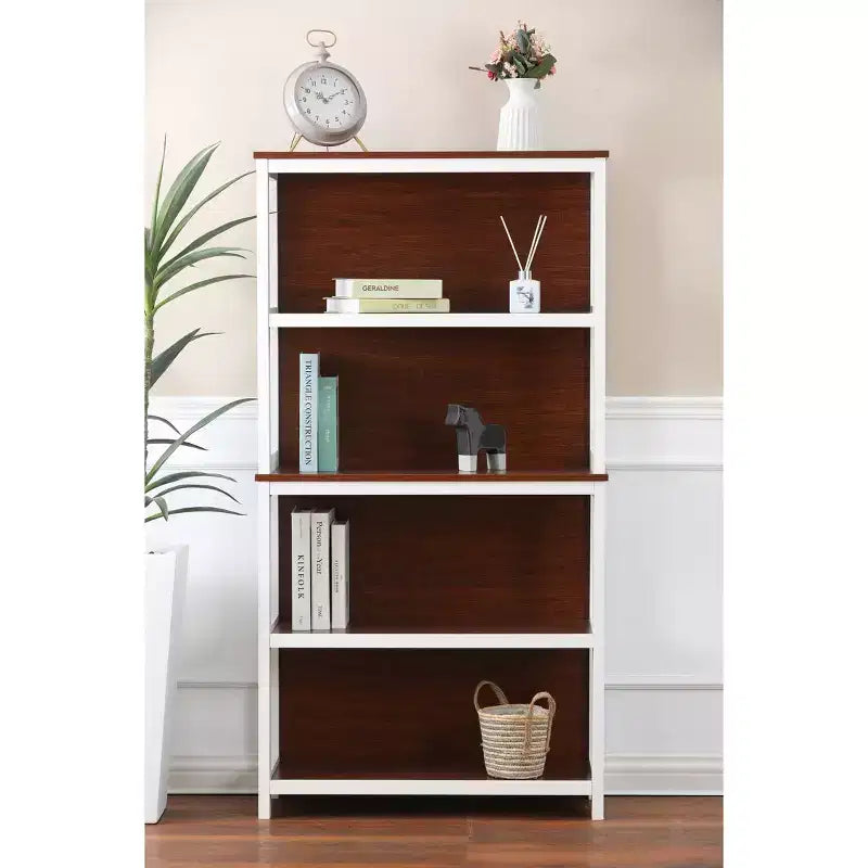 4-Shelf 59.5 H x 31.38 W Cherry and White Manufactured Wood Bookcase Brown