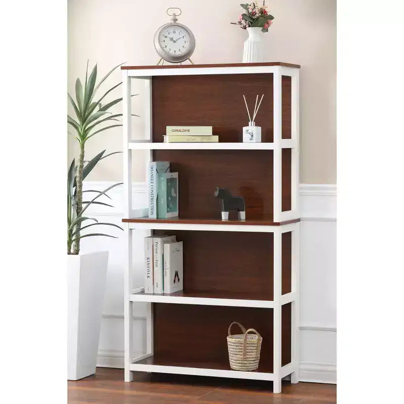 4-Shelf 59.5 H x 31.38 W Cherry and White Manufactured Wood Bookcase Brown
