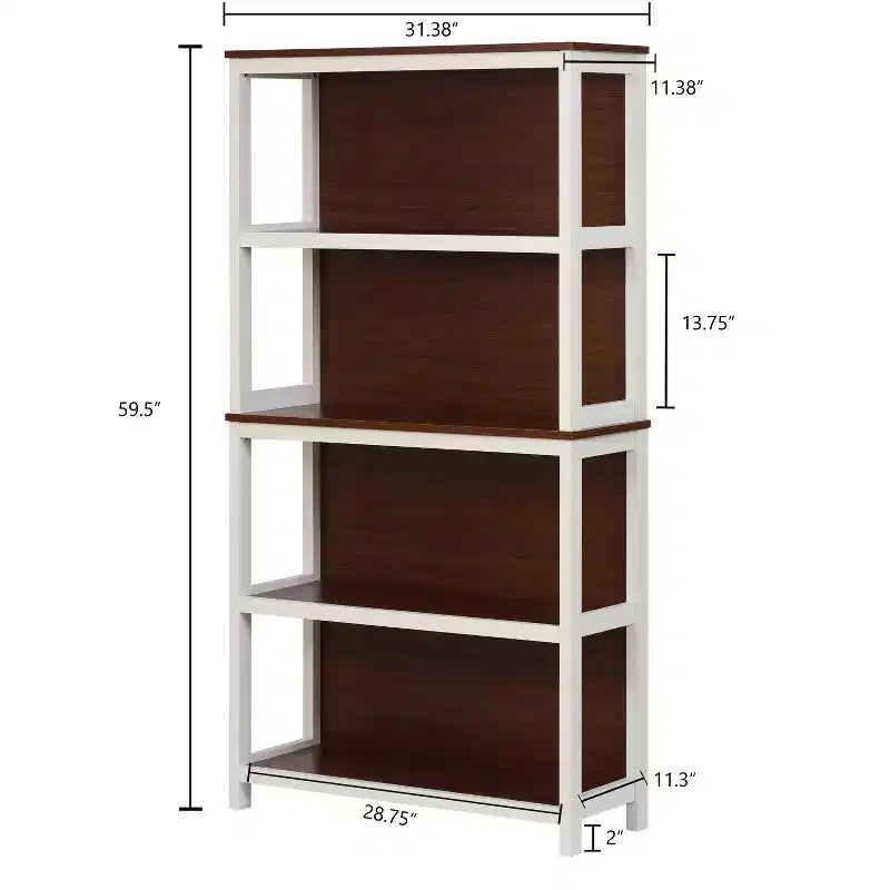 4-Shelf 59.5 H x 31.38 W Cherry and White Manufactured Wood Bookcase Brown
