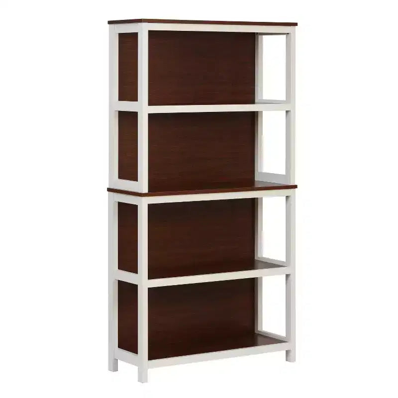4-Shelf 59.5 H x 31.38 W Cherry and White Manufactured Wood Bookcase Brown