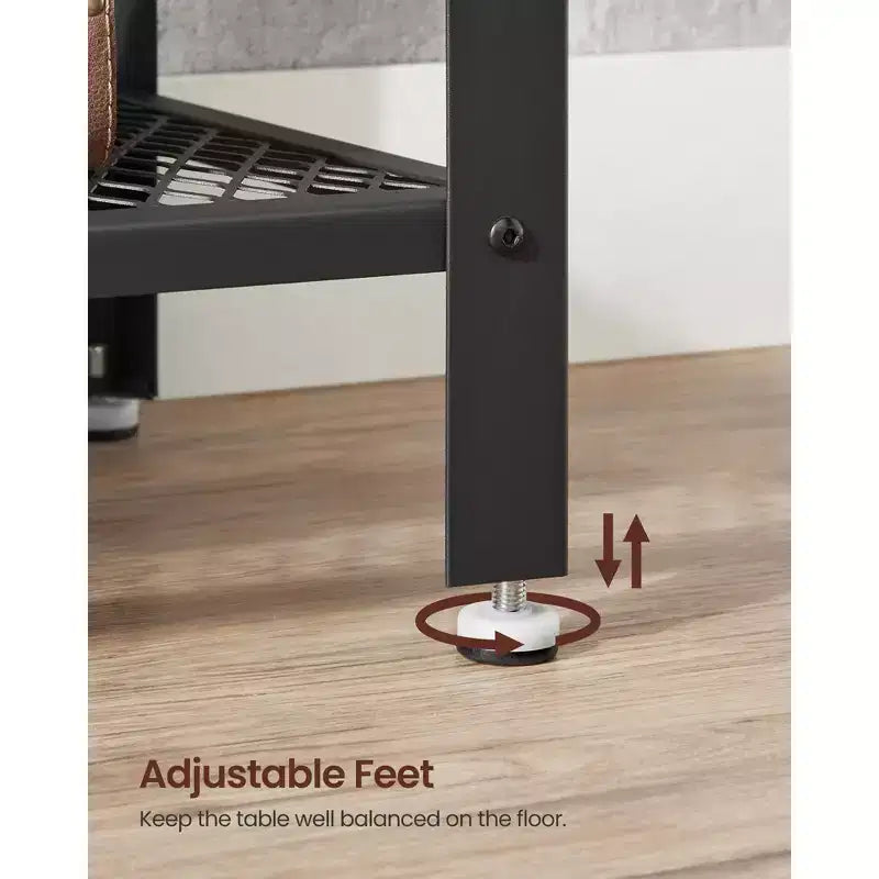 Console Table, 2-Tier Entryway Table with Mesh Shelf, Narrow Sofa Table, Steel Frame, Adjustable Feet, Rustic Brown and Black