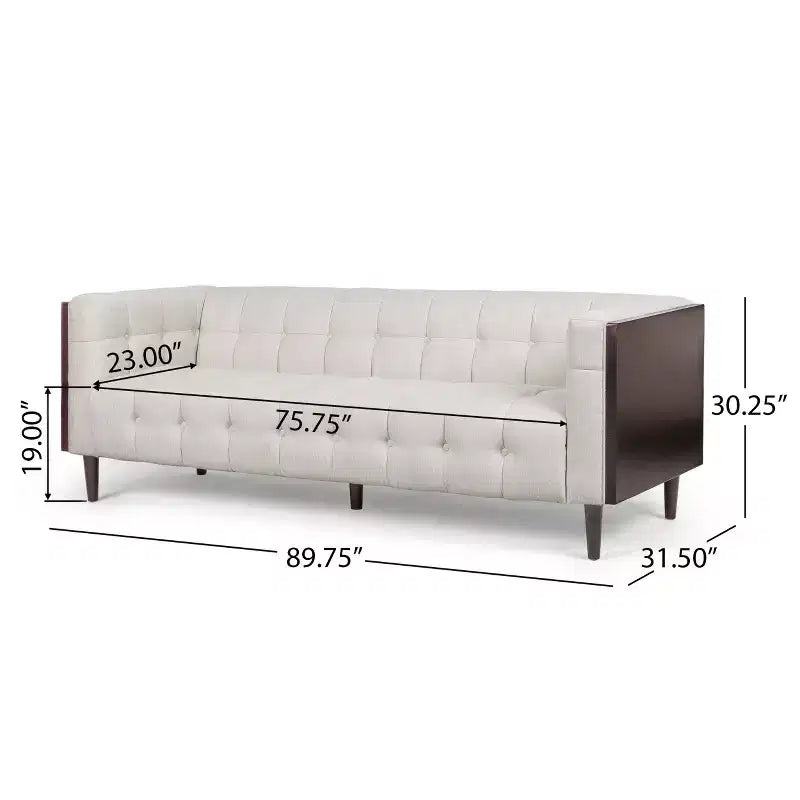 Contemporary 89.75" Fabric/Boucle Tufted 3-Seater Sofa