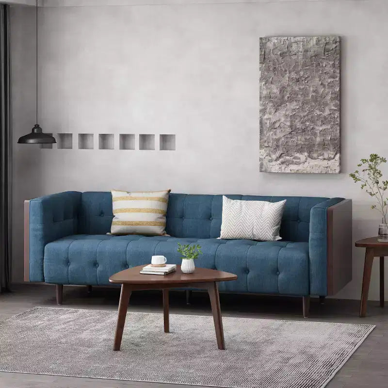 Contemporary 89.75" Fabric/Boucle Tufted 3-Seater Sofa