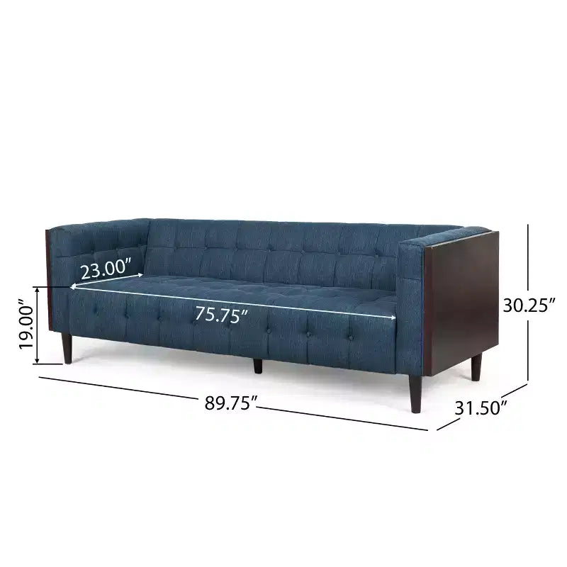Contemporary 89.75" Fabric/Boucle Tufted 3-Seater Sofa