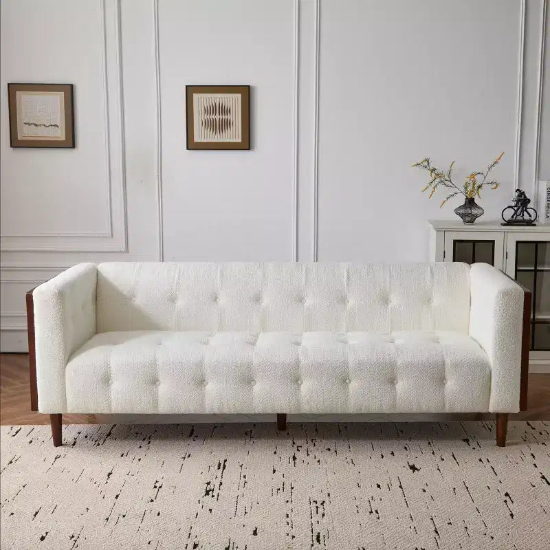 Contemporary 89.75" Fabric/Boucle Tufted 3-Seater Sofa