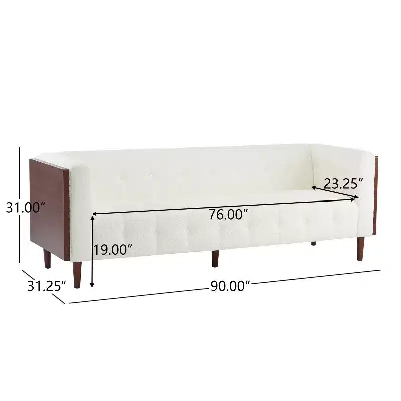Contemporary 89.75" Fabric/Boucle Tufted 3-Seater Sofa