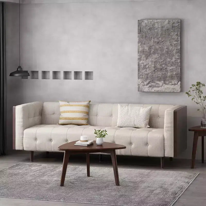 Contemporary 89.75" Fabric/Boucle Tufted 3-Seater Sofa