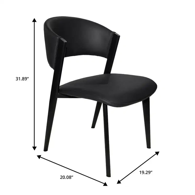 Upholstered Dining Chair in Leather Seats with Black Iron Frame and Legs, Modern Kitchen, Dining Room, Cafe Seating