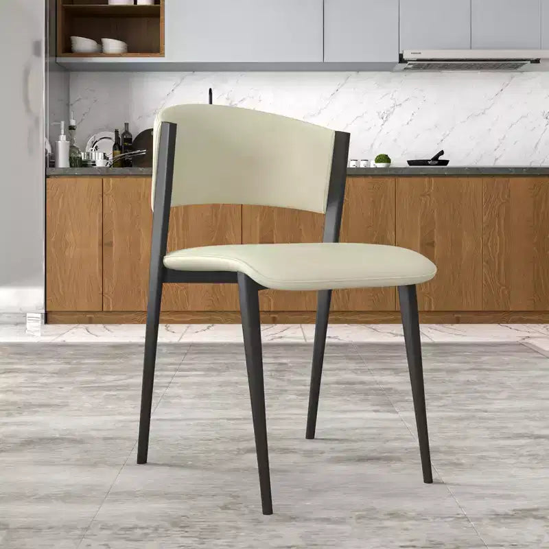 Upholstered Dining Chair in Leather Seats with Black Iron Frame and Legs, Modern Kitchen, Dining Room, Cafe Seating