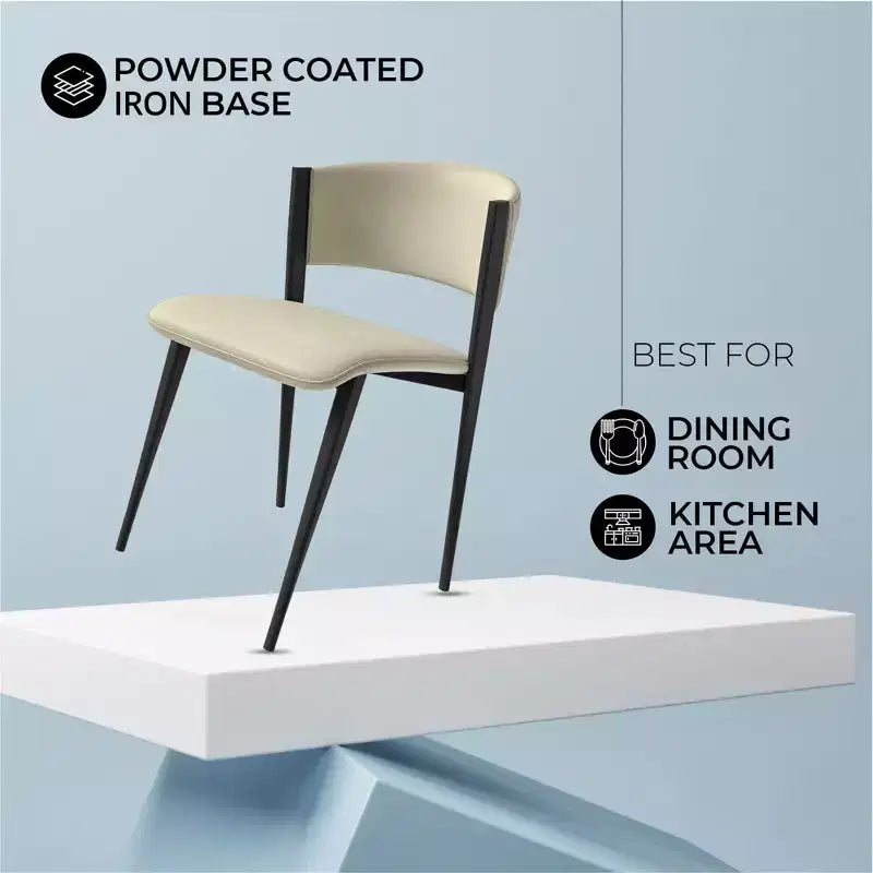 Upholstered Dining Chair in Leather Seats with Black Iron Frame and Legs, Modern Kitchen, Dining Room, Cafe Seating