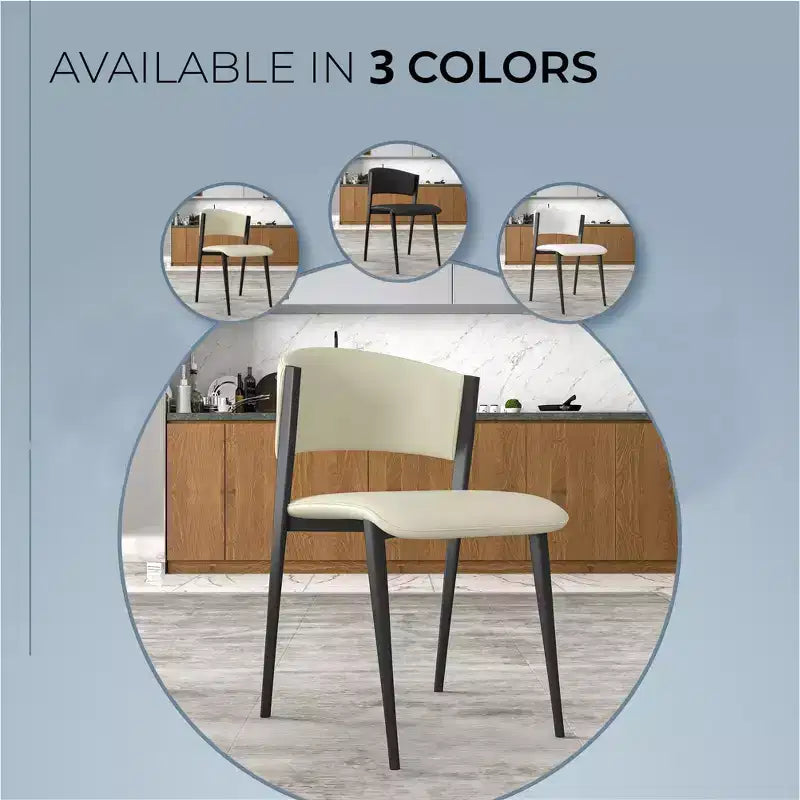 Upholstered Dining Chair in Leather Seats with Black Iron Frame and Legs, Modern Kitchen, Dining Room, Cafe Seating