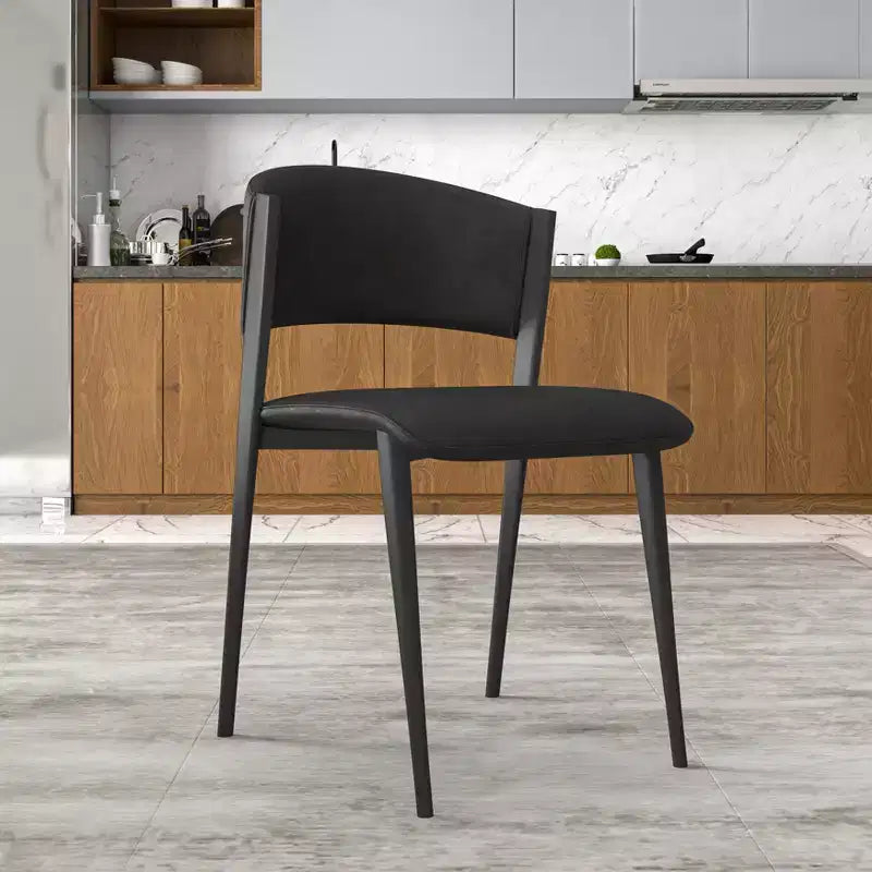 Upholstered Dining Chair in Leather Seats with Black Iron Frame and Legs, Modern Kitchen, Dining Room, Cafe Seating