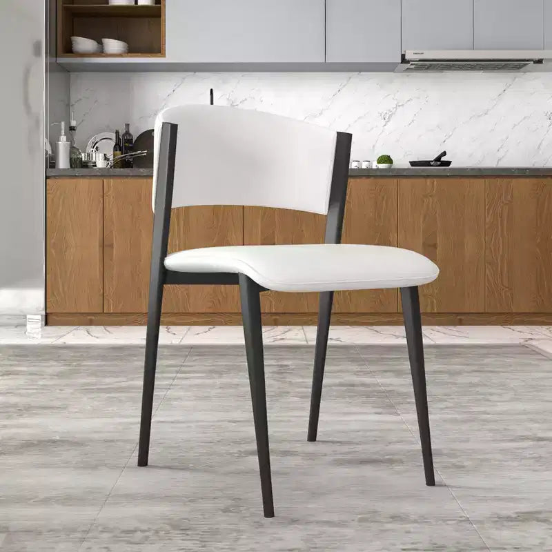 Upholstered Dining Chair in Leather Seats with Black Iron Frame and Legs, Modern Kitchen, Dining Room, Cafe Seating