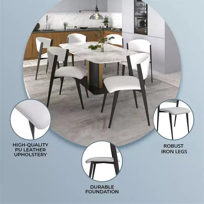 Upholstered Dining Chair in Leather Seats with Black Iron Frame and Legs, Modern Kitchen, Dining Room, Cafe Seating