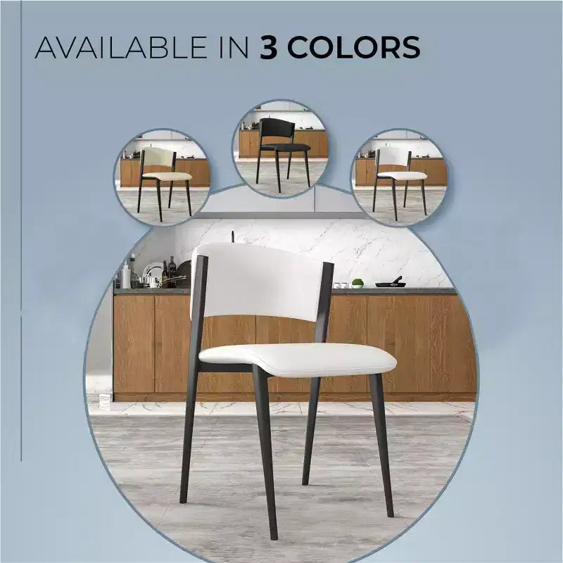 Upholstered Dining Chair in Leather Seats with Black Iron Frame and Legs, Modern Kitchen, Dining Room, Cafe Seating