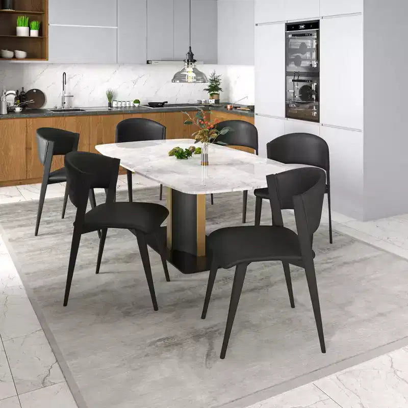 Upholstered Dining Chair in Leather Seats with Black Iron Frame and Legs, Modern Kitchen, Dining Room, Cafe Seating