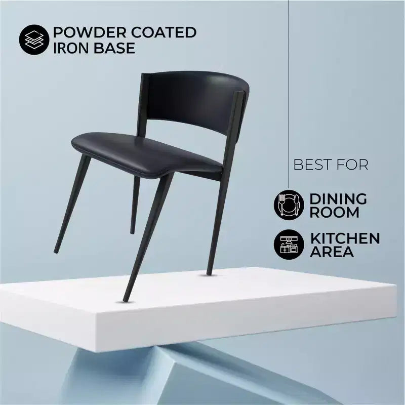 Upholstered Dining Chair in Leather Seats with Black Iron Frame and Legs, Modern Kitchen, Dining Room, Cafe Seating