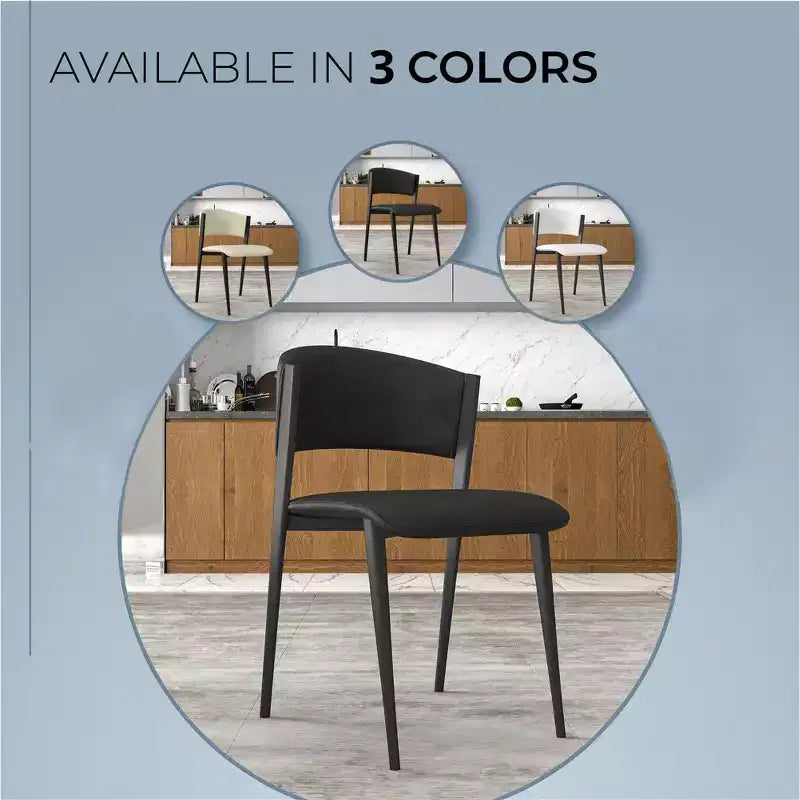 Upholstered Dining Chair in Leather Seats with Black Iron Frame and Legs, Modern Kitchen, Dining Room, Cafe Seating