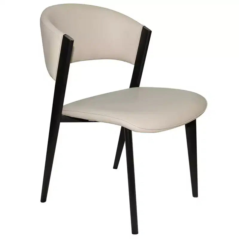 Upholstered Dining Chair in Leather Seats with Black Iron Frame and Legs, Modern Kitchen, Dining Room, Cafe Seating