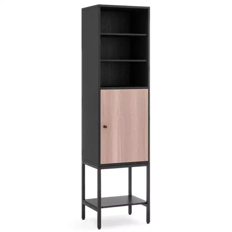 57" Bathroom Tall Cabinet with 1 Door and 4 Shelves Freestanding Floor Cabinet