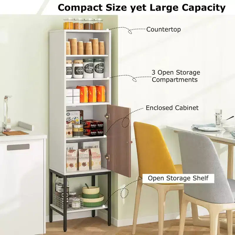 57" Bathroom Tall Cabinet with 1 Door and 4 Shelves Freestanding Floor Cabinet