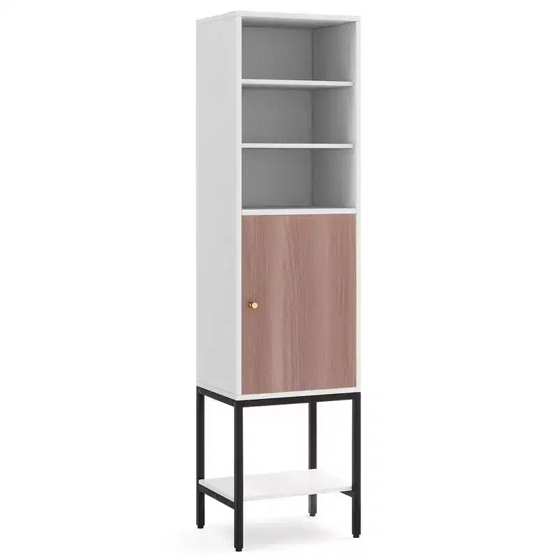 57" Bathroom Tall Cabinet with 1 Door and 4 Shelves Freestanding Floor Cabinet