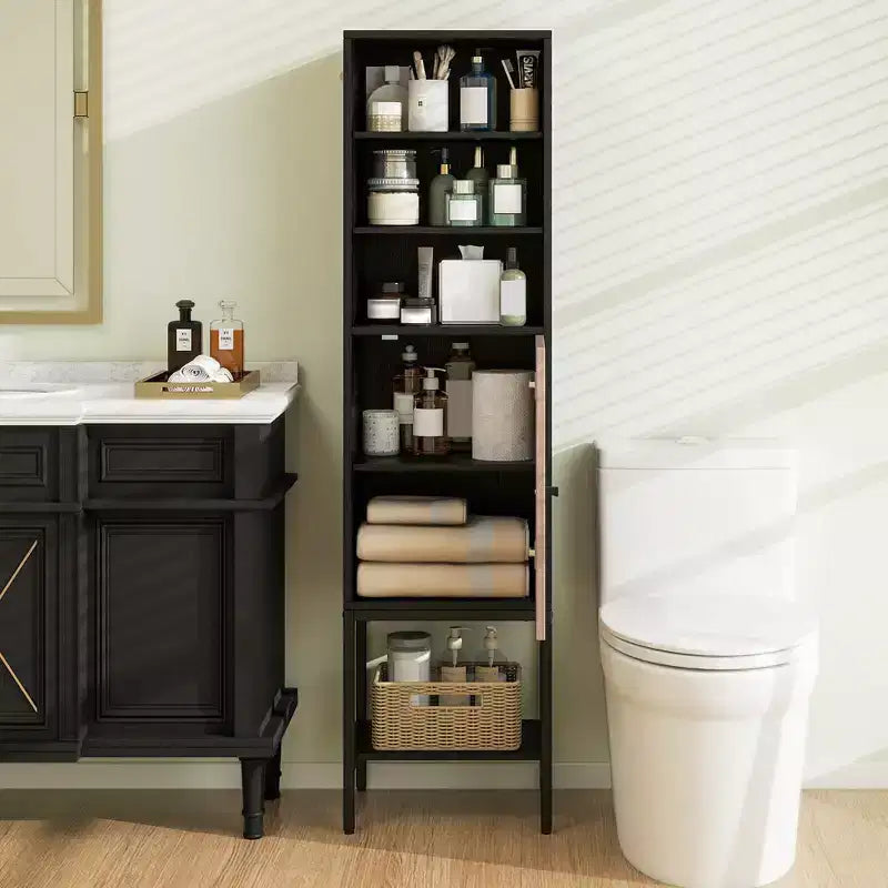 57" Bathroom Tall Cabinet with 1 Door and 4 Shelves Freestanding Floor Cabinet