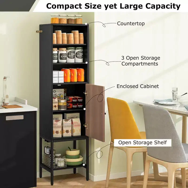 57" Bathroom Tall Cabinet with 1 Door and 4 Shelves Freestanding Floor Cabinet